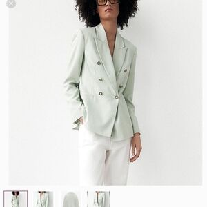 Zara Light Green Double-Breasted Blazer